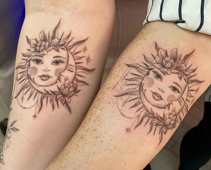 Matching Sun With Moon Tattoos