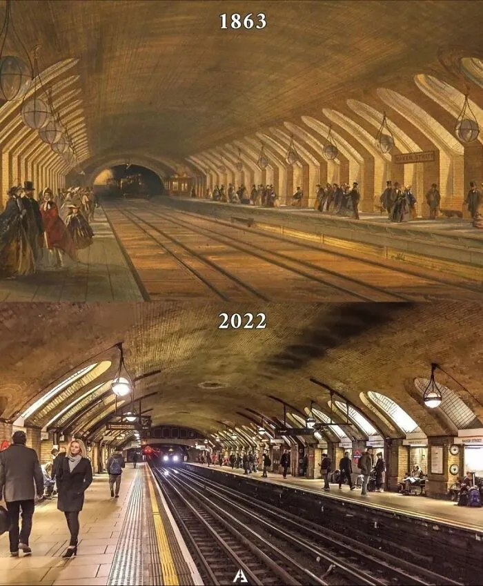 The World's Oldest Underground Station, Baker Street, London, 159 Years Apart. It Is One Of The Original Stations Of The Metropolitan Railway, The World's First Underground Railway, Which Opened On 10 January 1863