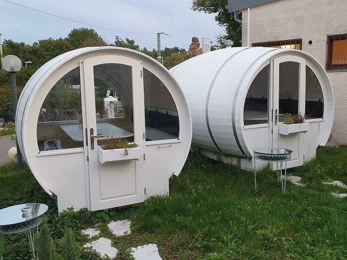 German Restaurant Repurposed Giant Wine Barrels To "Eating Pods"