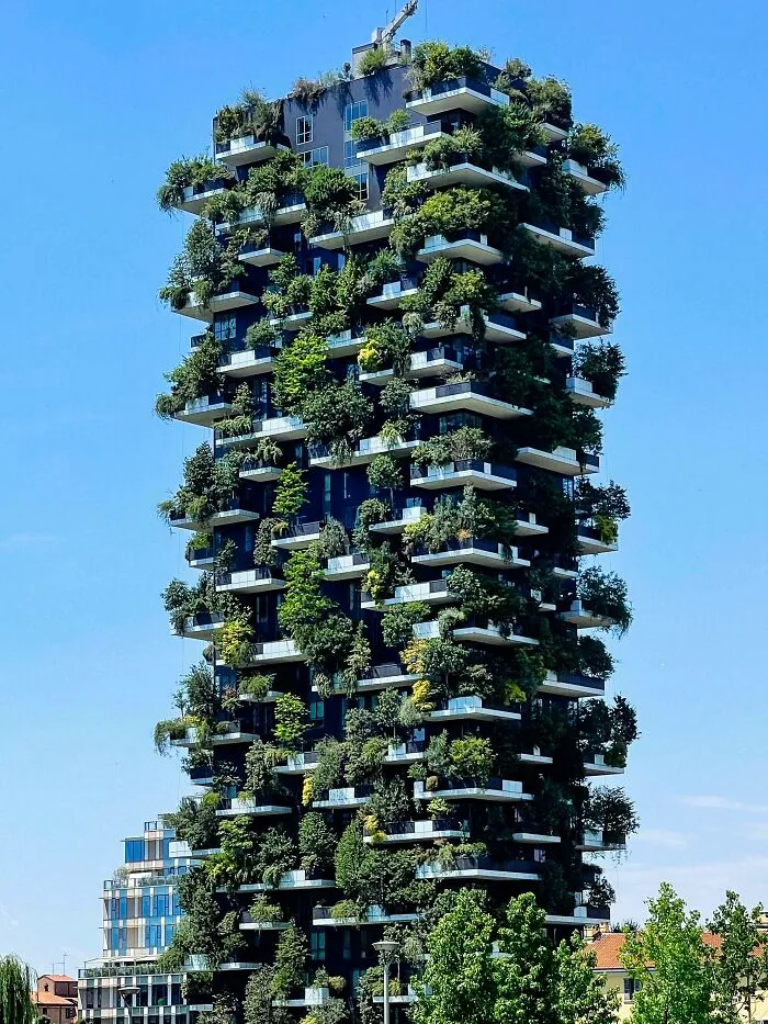One Of The Bosco Verticale (Vertical Forest) Residential Buildings In Milan