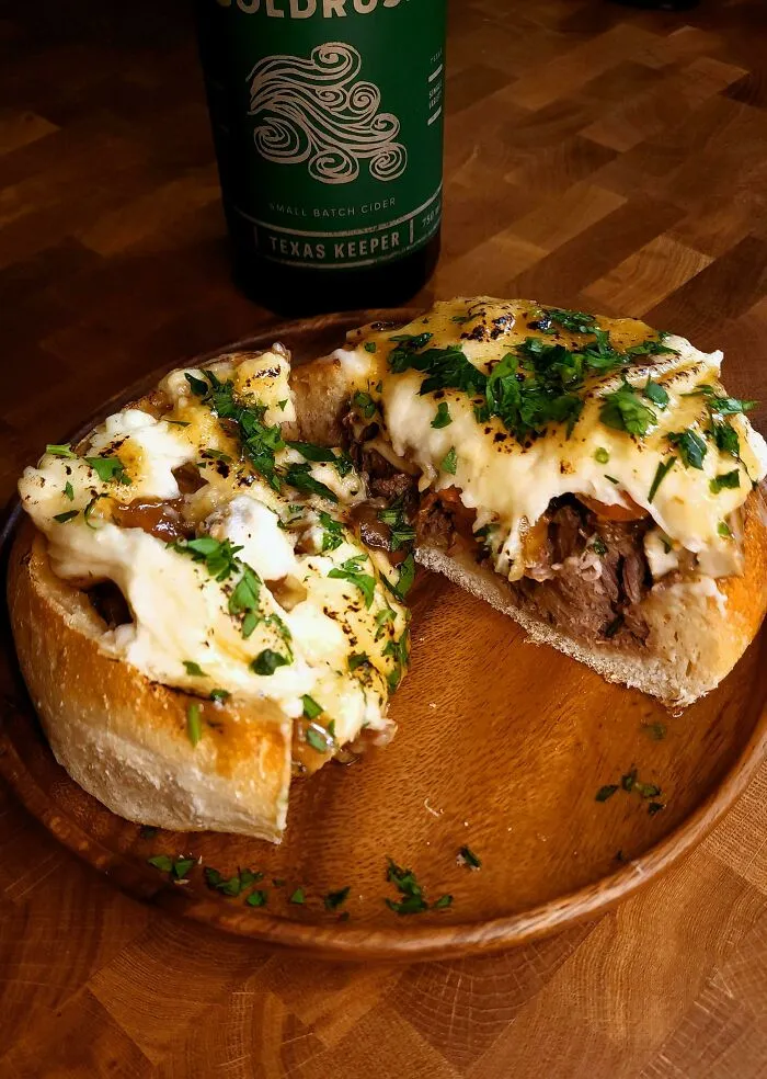 Pot Roast Bread Bowl Topped With Smoked Gouda Mashed Potatoes