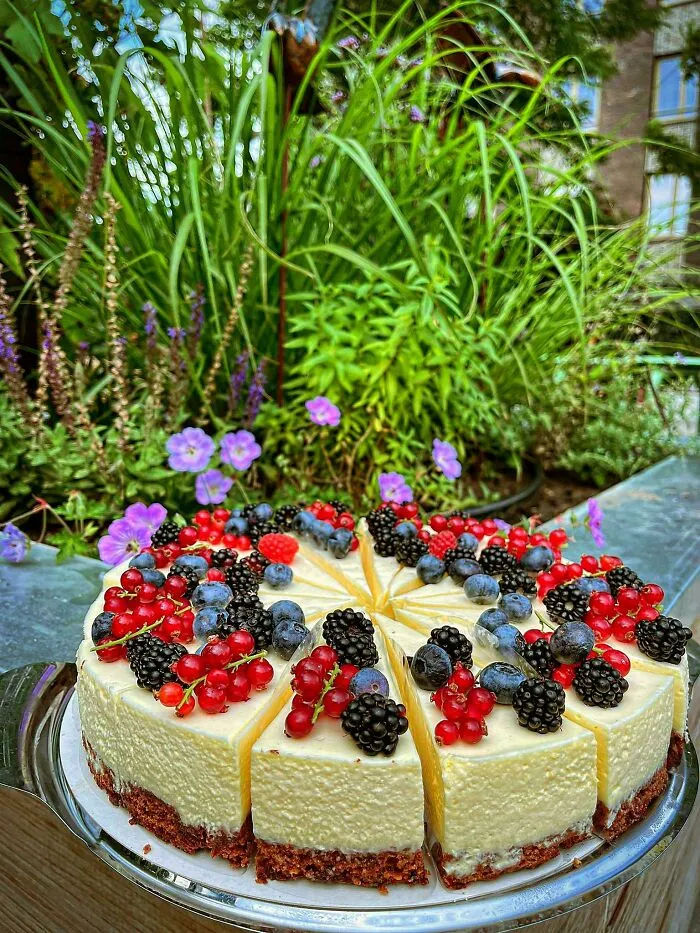 We Have So Much Fruit Coming From The Garden. Brownie-White Chocolatemousse Pie With Fresh Fruit
