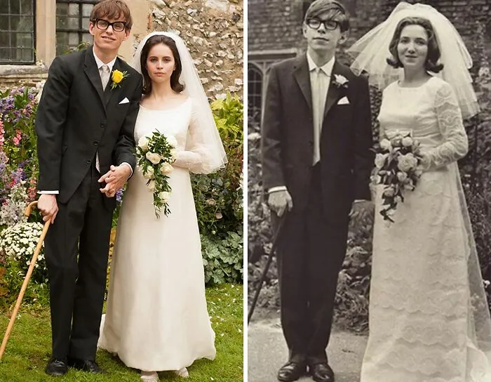 Eddie Redmayne And Felicity Jones As Stephen Hawking With His Wife Jane Wilde In "The Theory Of Everything"