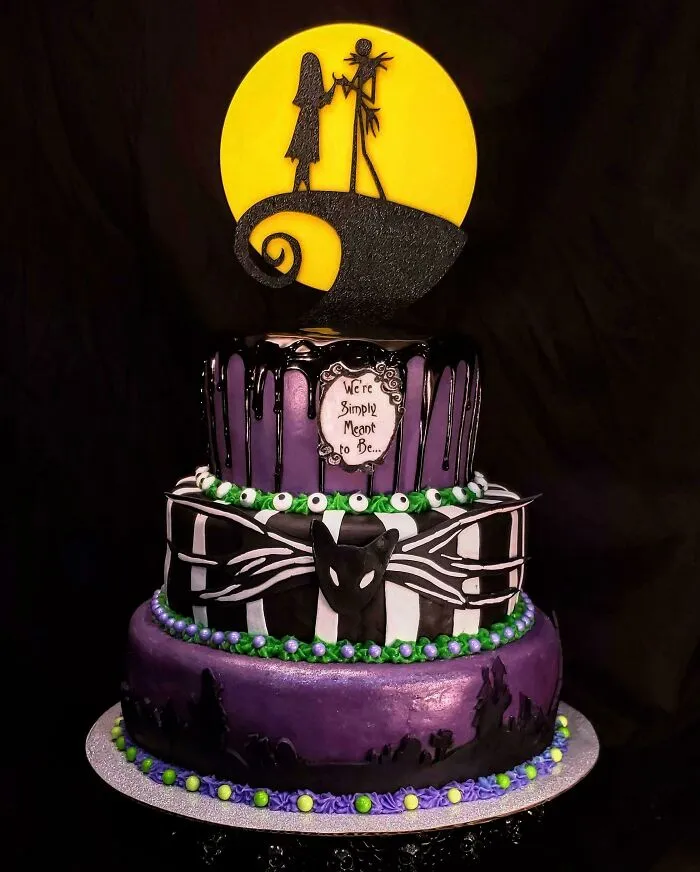 Friend's Daughter Was Getting Married And Couldn't Find A Local Bakery Willing To Make A Nighmare Before Christmas Cake, So She Asked If I Would Do It. Think It Turned Out Great!
