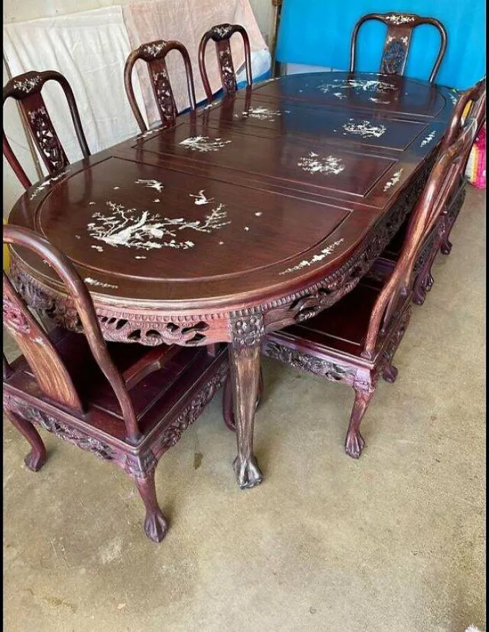 ¡Hallazgo de 450 dólares! ¡Mesa de palo de rosa con incrustaciones de madreperla! ¿Qué tal me ha ido?