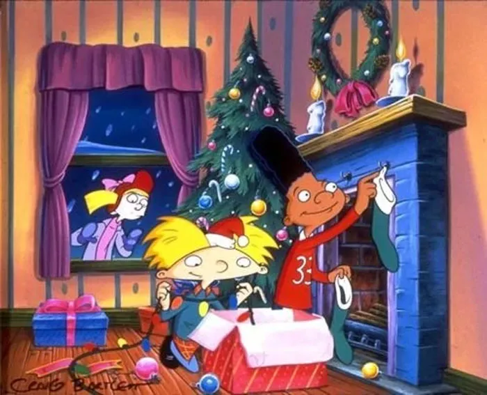 Arnold andGerald decorating Christmas tree 