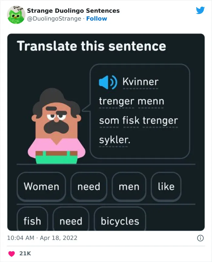 40 Of Duolingo’s Funniest And Most Random Translation Prompts, As Shared By This Twitter Account
