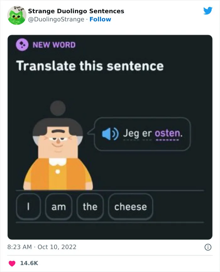 40 Of Duolingo’s Funniest And Most Random Translation Prompts, As Shared By This Twitter Account