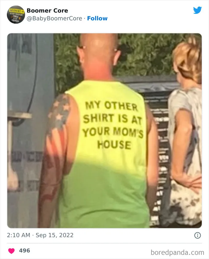 40 Cringy, Tasteless, And Cursed "Boomer Core" Items Of Clothing People Actually Wear In Public, As Shared On This Twitter Page