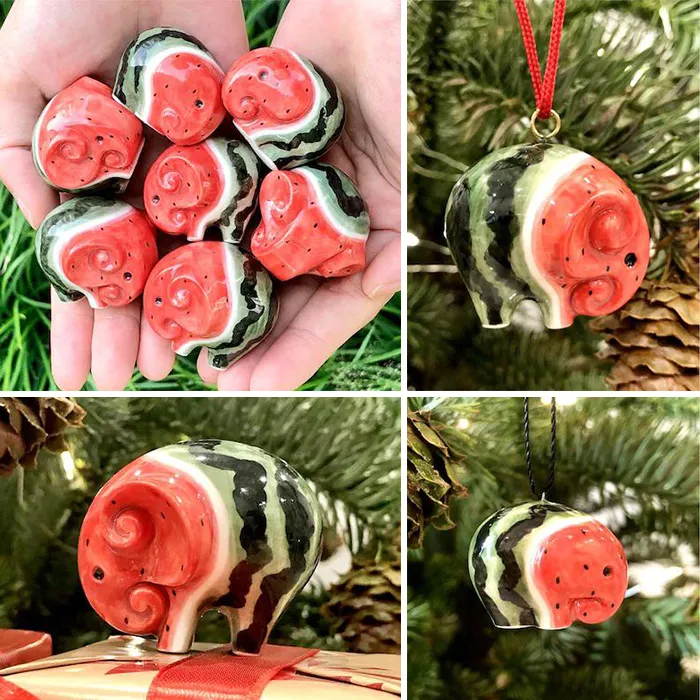 He hecho adornos con forma de elefante y color de sandía para esta Navidad