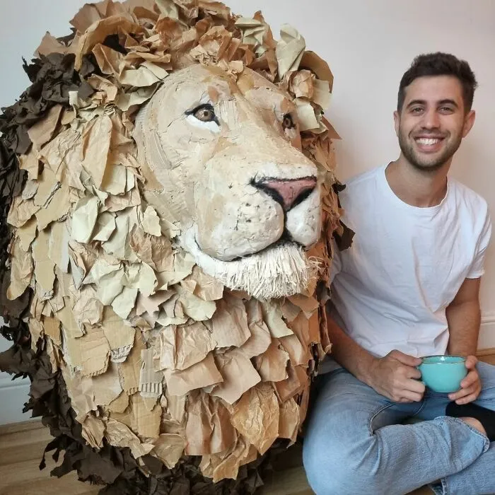 London-Based Artist Is Motivated To Produce Art That Helps Protect Endangered Animal Species By Reusing Discarded Materials For His Life-Like Sculptures (22 Pics)