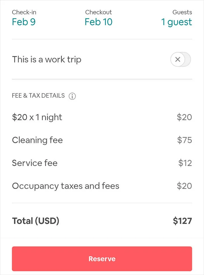 Airbnb Advertised As $20/Night - With Over $100 Of Additional Fees