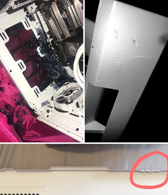 Así fue como Spirit Airlines manipuló mi nueva computadora de 4 mil dólares durante mi viaje desde Los Ángeles hasta Florida. Esta es la computadora con la que trabajo. Está destruida
