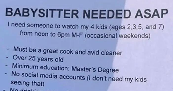 "With All Due Disrespect, Go To Hell": People Roast These Delusional Demands A Parent Has For Their Babysitter While Only Paying Them $200 A Week