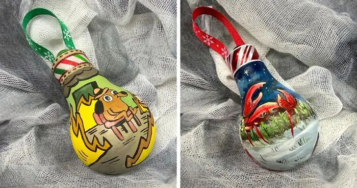 I Paint On Burnt Out Lightbulbs To Repurpose Them As Christmas Tree Ornaments (60 Pics)