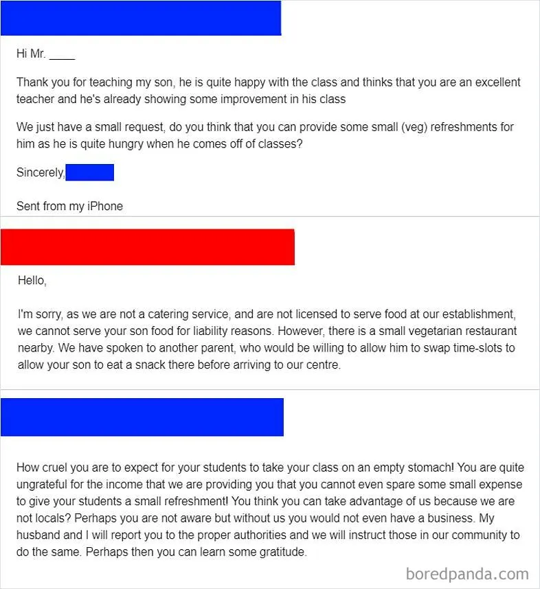 Entitled Parents Attending A $30,000 A Year Private School Demand Free Food For Their Son Attending A Tutoring Centre