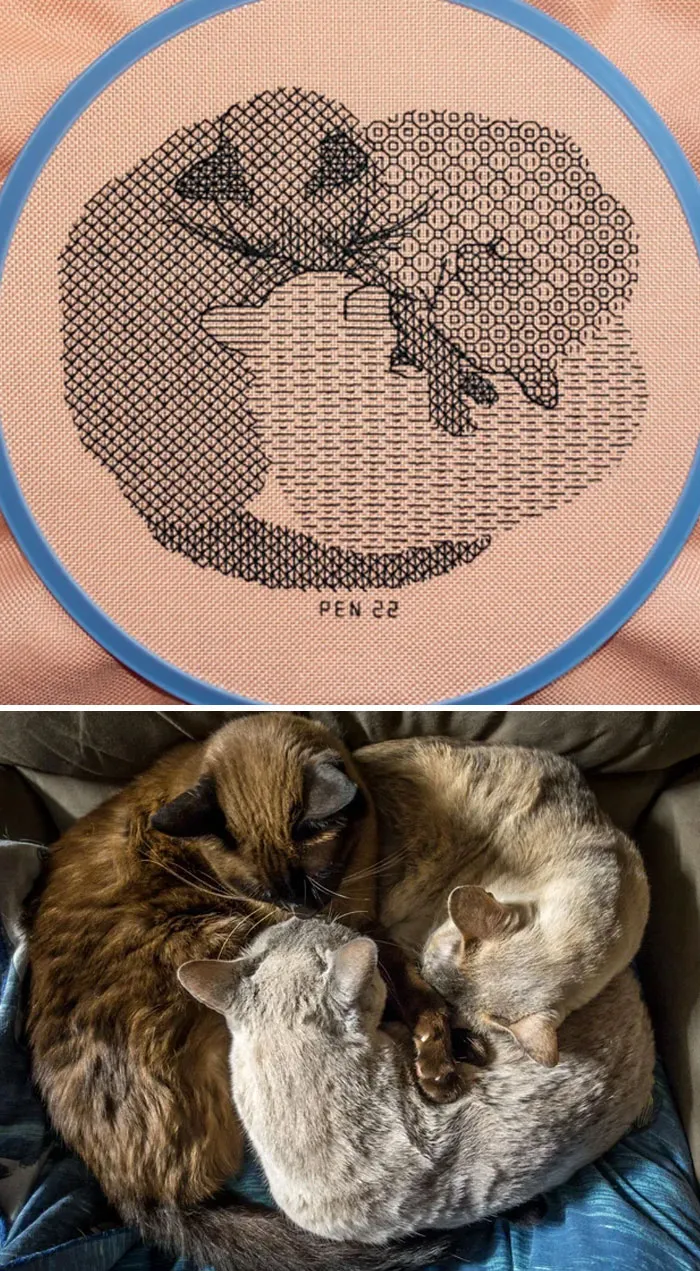 Blackwork Cat Pile
