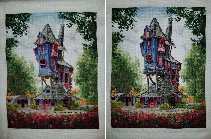 La Casa Weasley antes y después del pespunte
