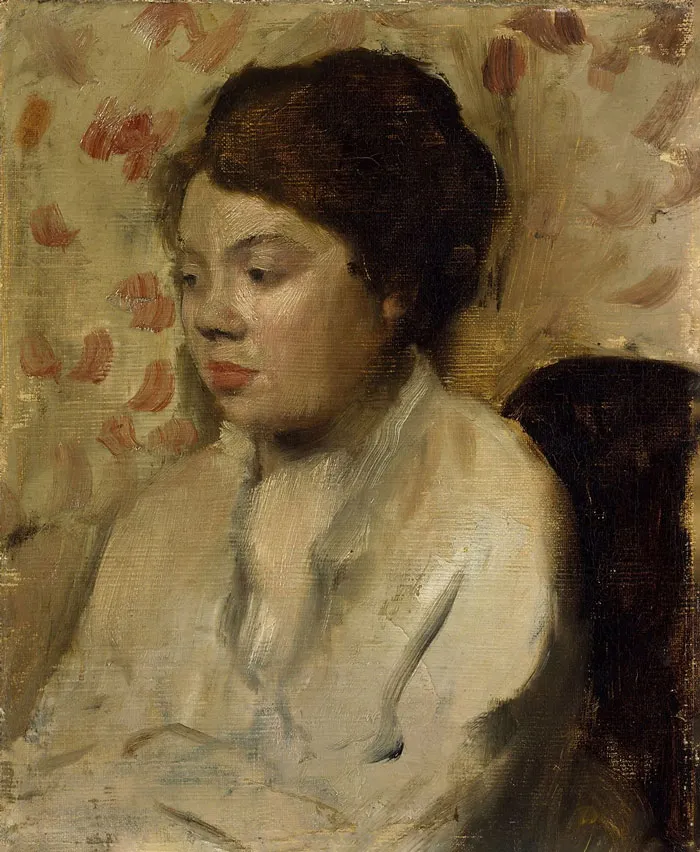 Historic portrait painting of a woman with dark hair by Edgar Degas, showcasing important art techniques.