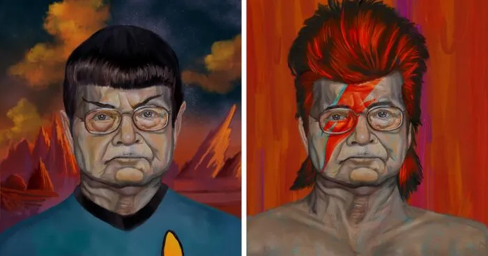 This Is A One-Of-A-Kind Collection Of Hand-Drawn Portraits Of My Father Featuring Decades Of Pop Icons From Many Genres And Cultures