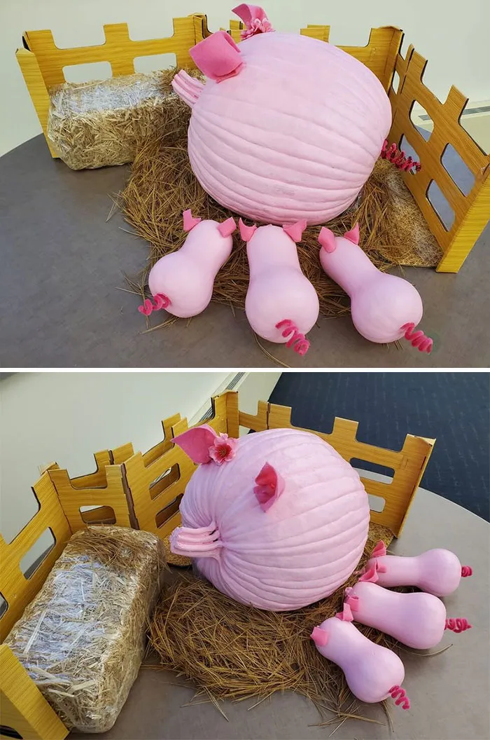 Mi calabaza cerdita con calabacines lechones para el concurso de la oficina