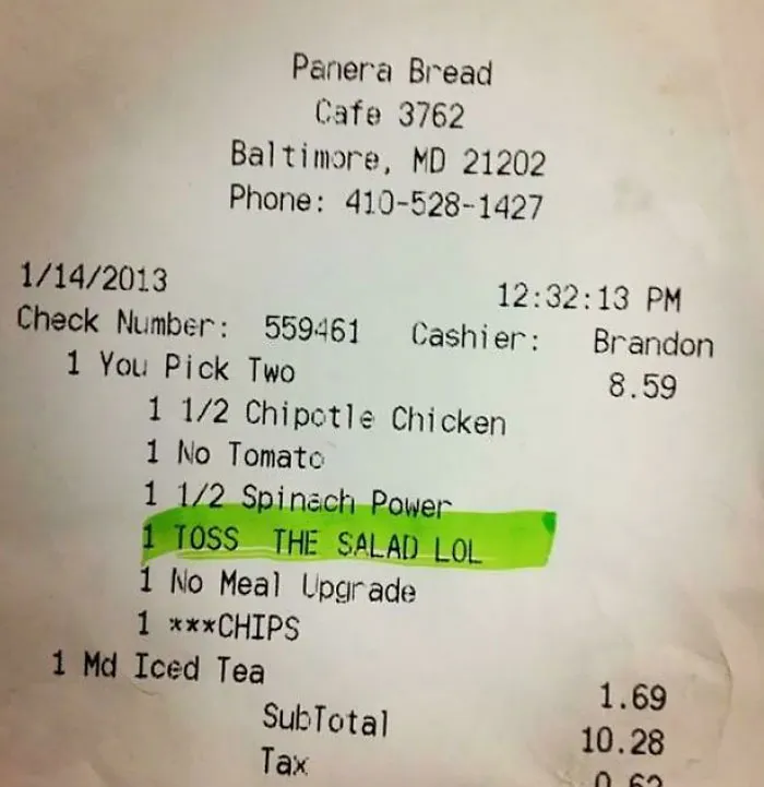 My Receipt From Panera