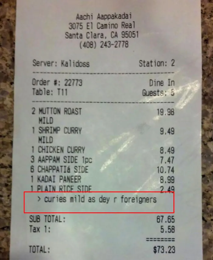 I Recommended Some Of My Office Colleagues To An Indian Restaurant, They Came Back With This Receipt