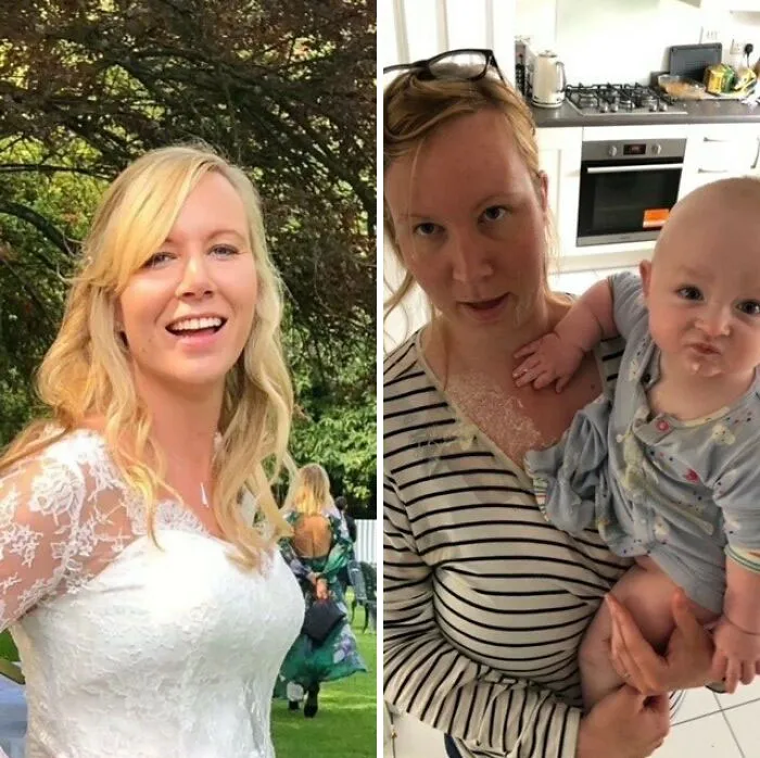 From Blushing Bride To Barf Bag.  And Look At That Kid Mean-Mugging After Letting It Rip! “You Want Some?”  That’ll Teach Mom To Reminisce About Life Before Parenthood!