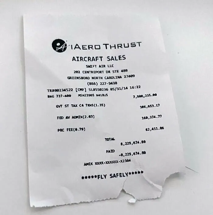 Found A Receipt For A Boeing 737 Purchase At Work Today