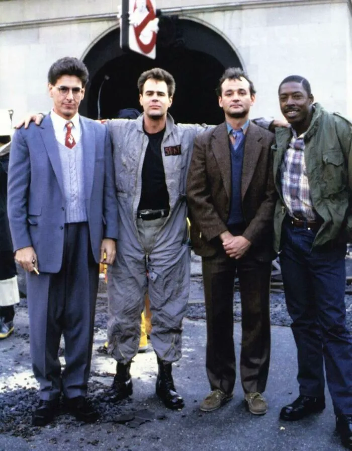 Harold Ramis, Dan Akroyd, Bill Murray And Ernie Hudson, The Original Ghostbusters, Outside The Firehouse (1984)