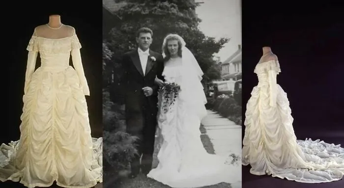Vestido de novia hecho con el paracaídas que salvó la vida de su esposo en la Segunda Guerra Mundial