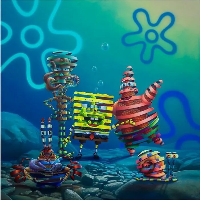 Mr. Krabs, Squidward, Sponge Bob Squarepants, Patrick Star, Gary