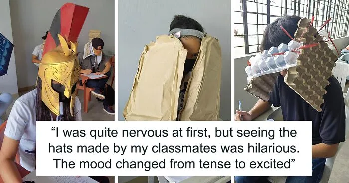 These Students Understood The Assignment When Their Teacher Asked Them To Make Hats To Prevent Them From Cheating During Their Exams