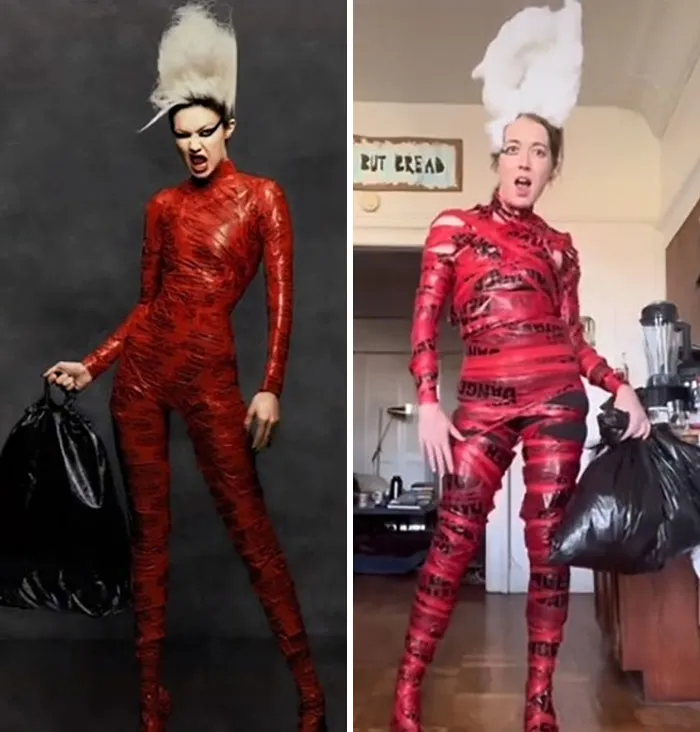 Esta mujer usa artículos cotidianos para recrear los atuendos de las celebridades y los resultados son súper divertidos