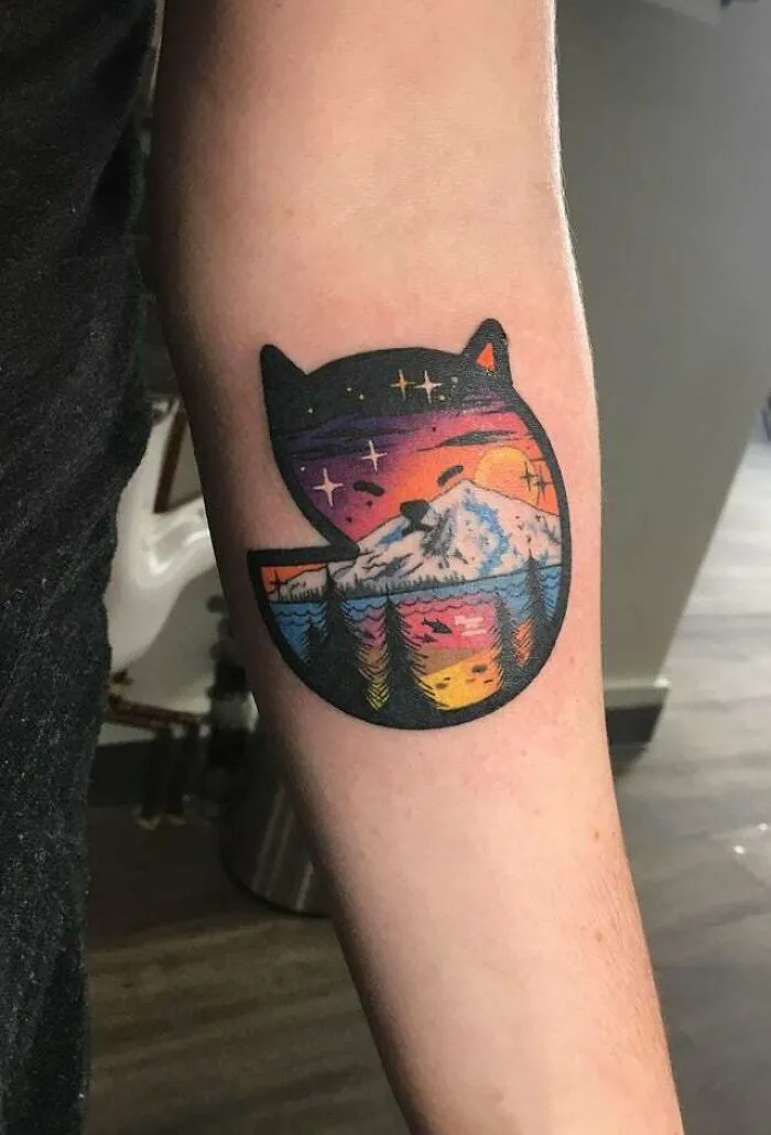 Nature And Cat Tattoo