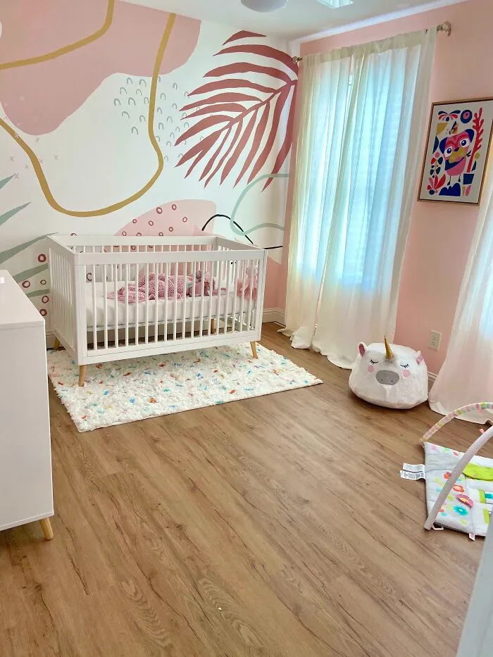 I Painted This Wall Mural For My Beautiful Little Girl. This Is Her First Time Sleeping In Her Finished Room. 💕🦄