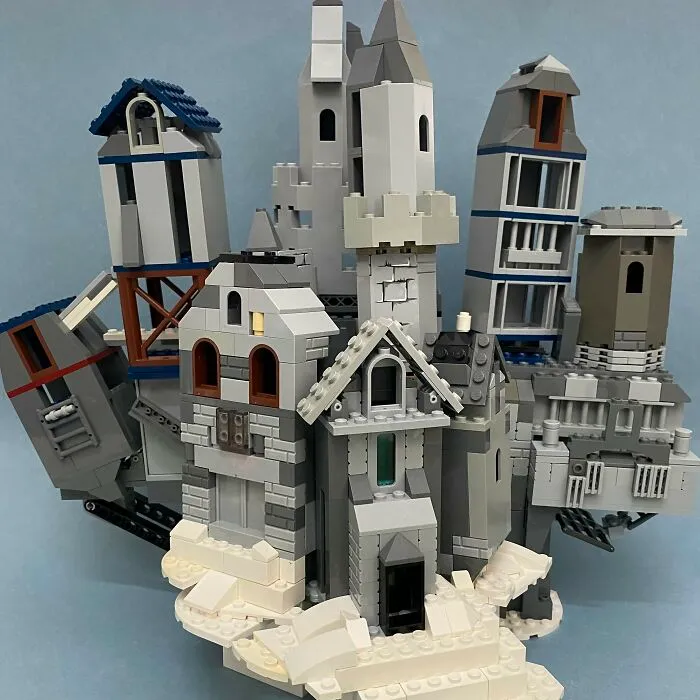 Detailed LEGO builds of complex medieval-style buildings showcasing incredible LEGO art and craftsmanship.