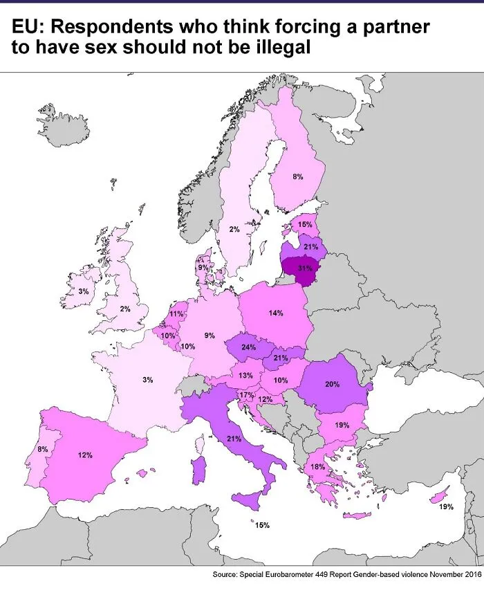 People Who Think Forcing A Partner To Have Sex Should Not Be Illegal. Survey Around The EU
