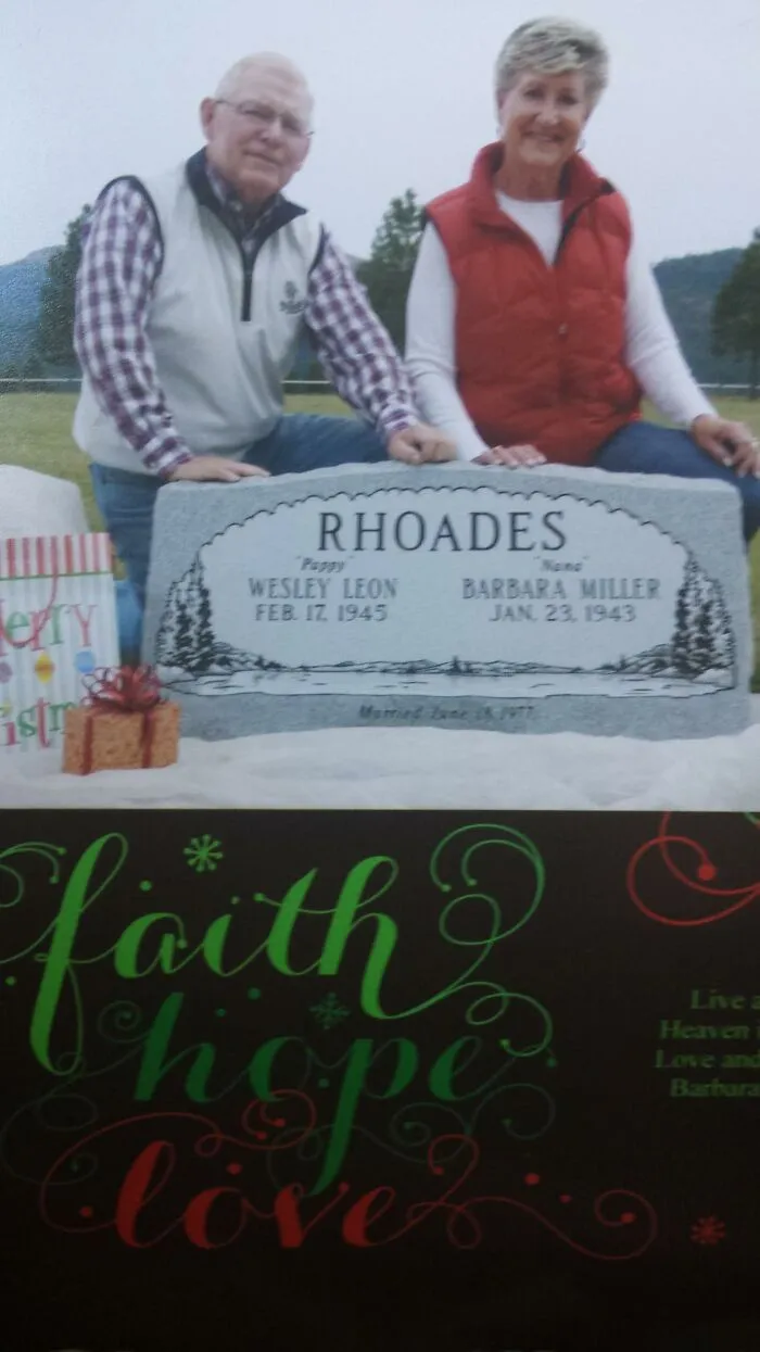 Has To Be One Of The Most Cringeworthy Christmas Cards I’ve Ever Seen.  That Is My Parents In Front Of Their Own Gravestones They Purchased This Year