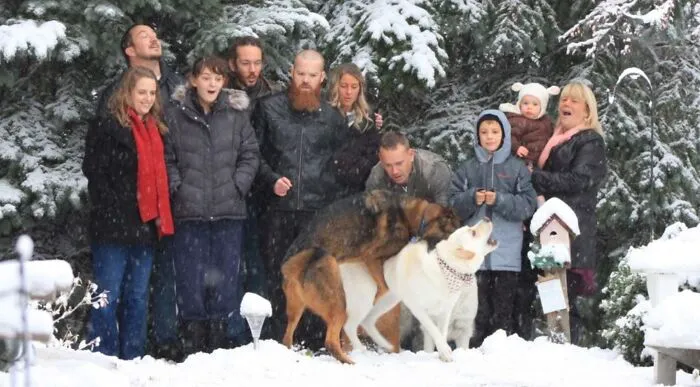 Es raro que podamos reunir a todos los hijos mayores, las parejas, los nietos y los perros para una foto de familia. ¡Lo logramos! Más o menos