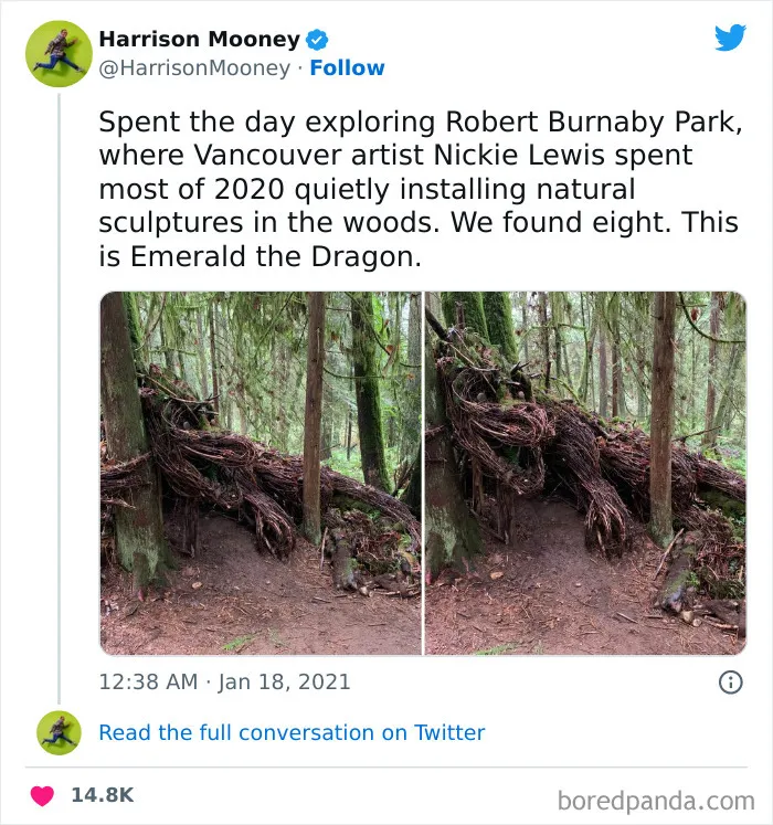 The Sculptures Are All Made Of Twig And Twine. They're Mostly Tucked Away Off The Main Paths, So If You Don't Know They're There, You Might Walk Right Past Them