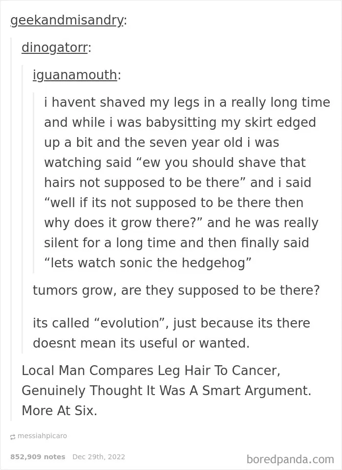 “Local Man Compares Leg Hair To Cancer...”