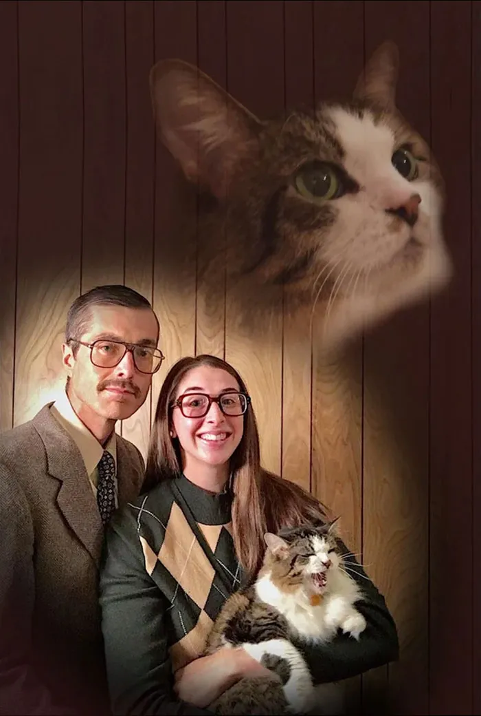 Mi mujer y yo nos hemos vuelto retro para retratar nuestras tarjetas navideñas de este año