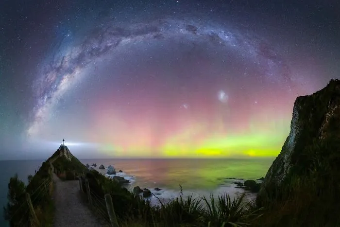 “Nugget Point Lighthouse Aurora” By  Douglas Thorne