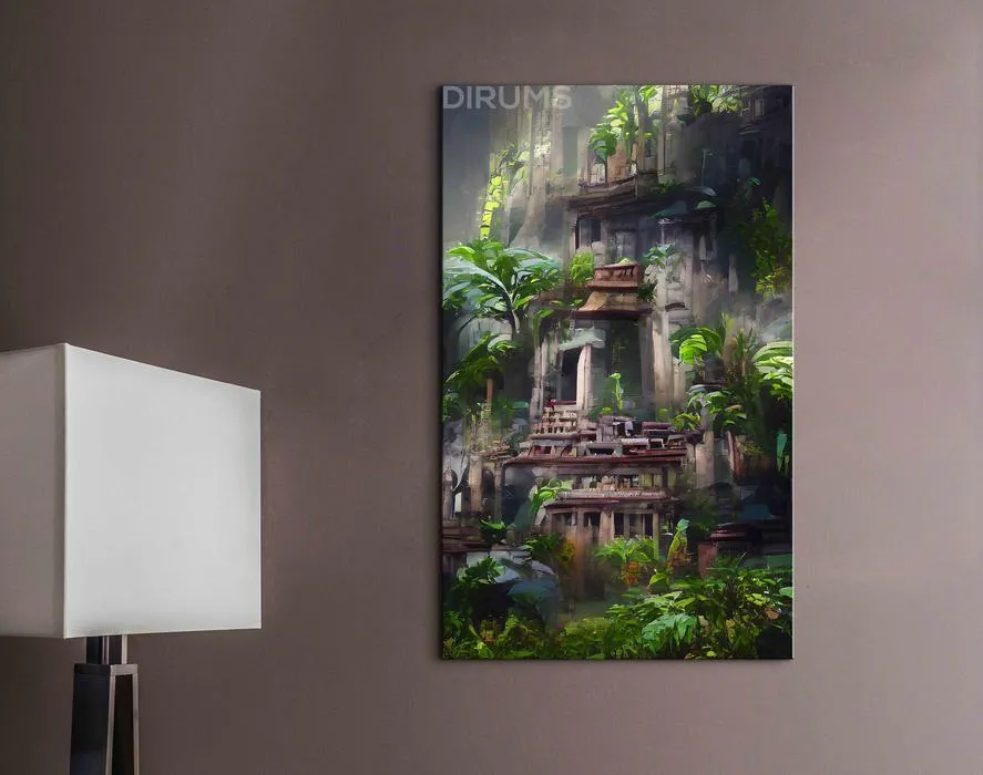 Jungle Temple Handmade Painting Digital Print On Canvas By Vivek Kumar