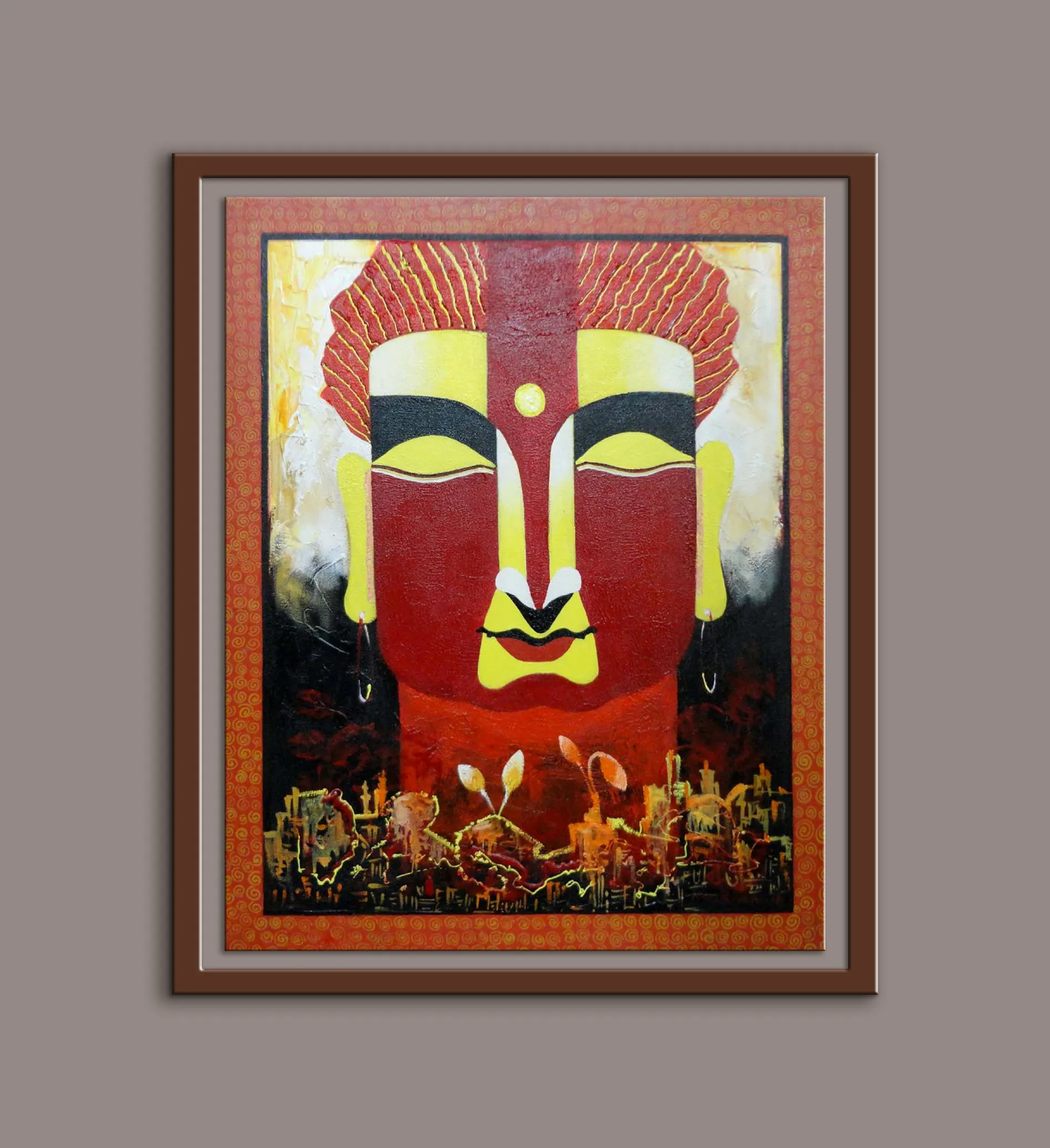 The Buddha Paintings Colorful In Background Red In Color Wall Art For Home By Kankana Pal