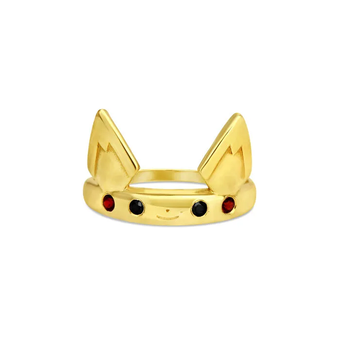 Pichu Inspired Ring- 14k Gold, Black Diamonds, Rubies
