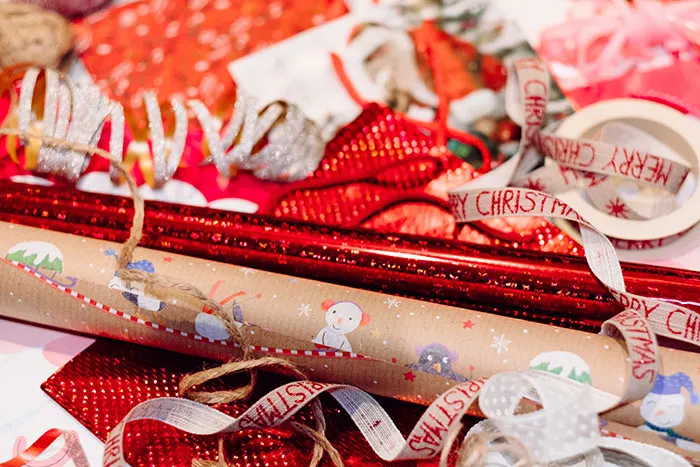 Colorful wrapping paper for Christmas gifts