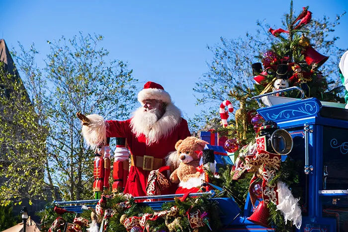 Santa sitting in the Christmas parade