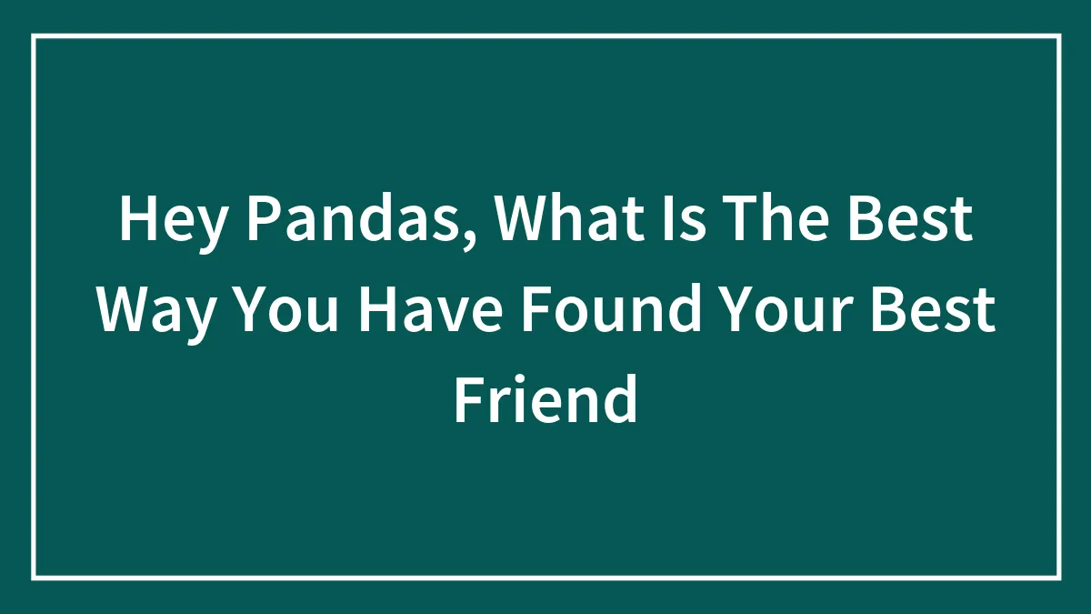 Hey Pandas, What Is The Best Way You Have Found Your Best Friend